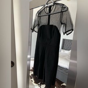 Black mini cocktail mesh top and back detail Sz S